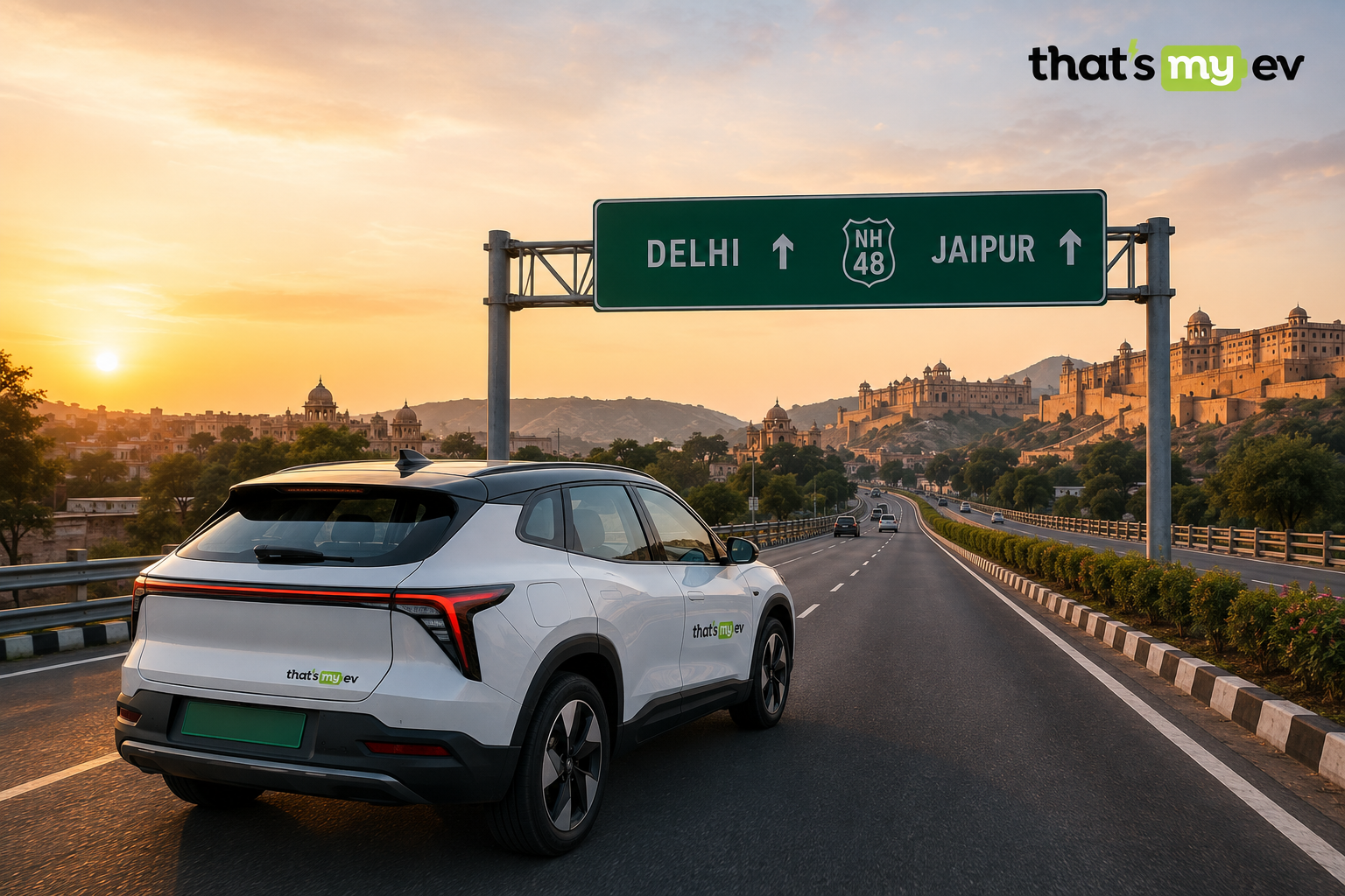 An electric car shown on indian highway