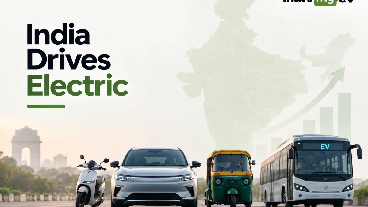 Electric vehicles parked sid by side with Indian map in background