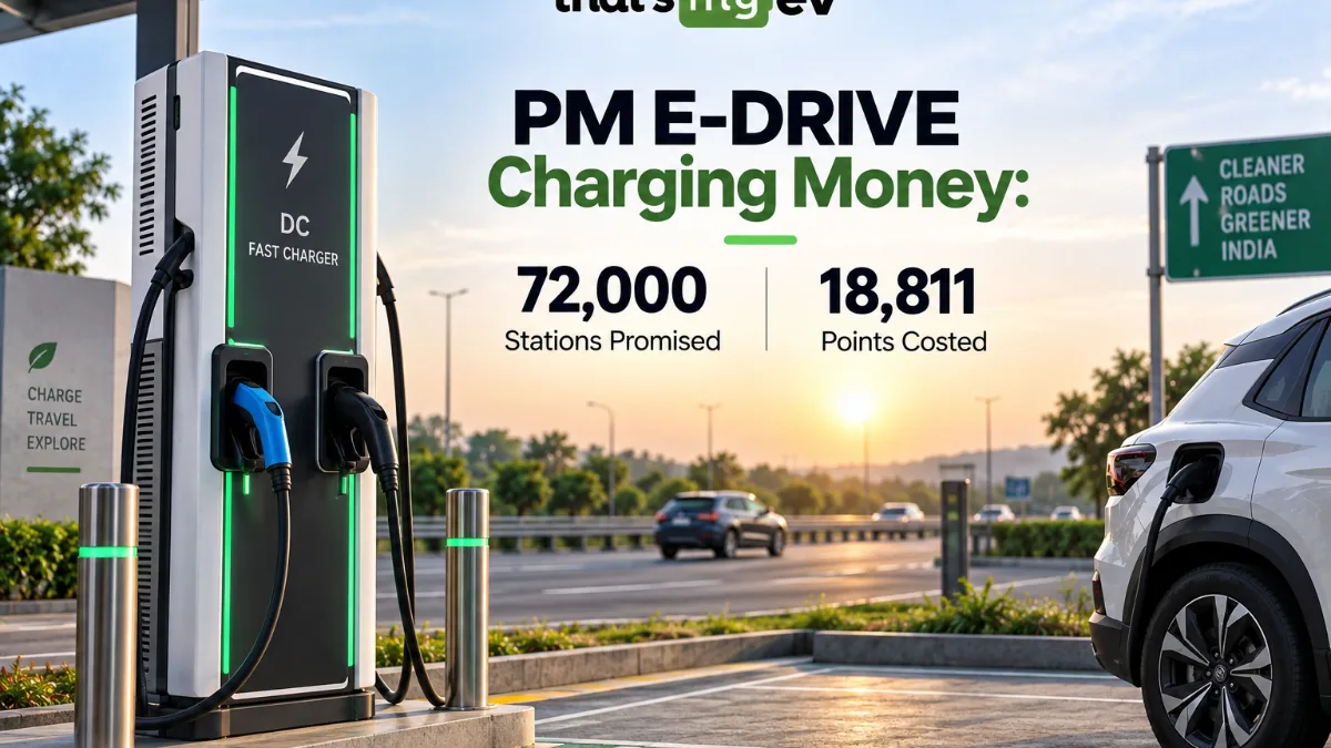A public DC fast charger with two connectors at a highway charging bay in India