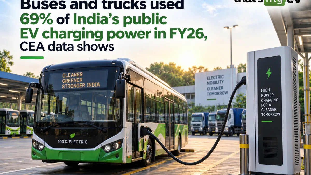Electric bus connected to a high-power charger at an Indian bus depot, representative image