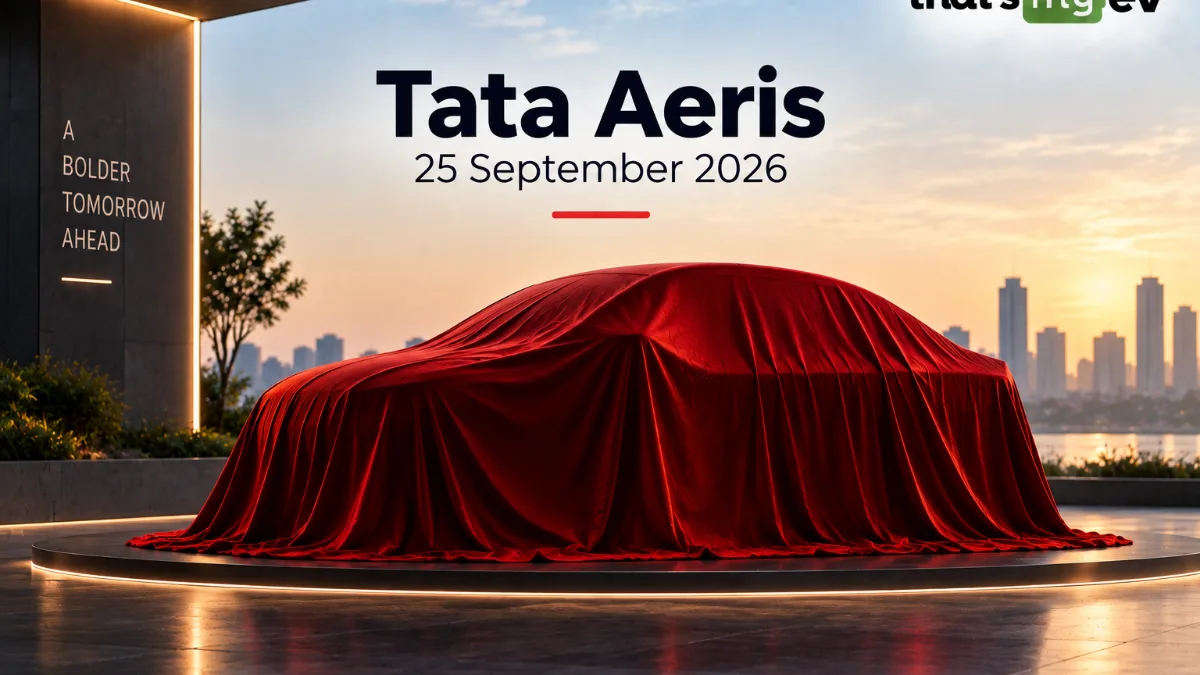 Representative image of a compact electric sedan covered in red curtain